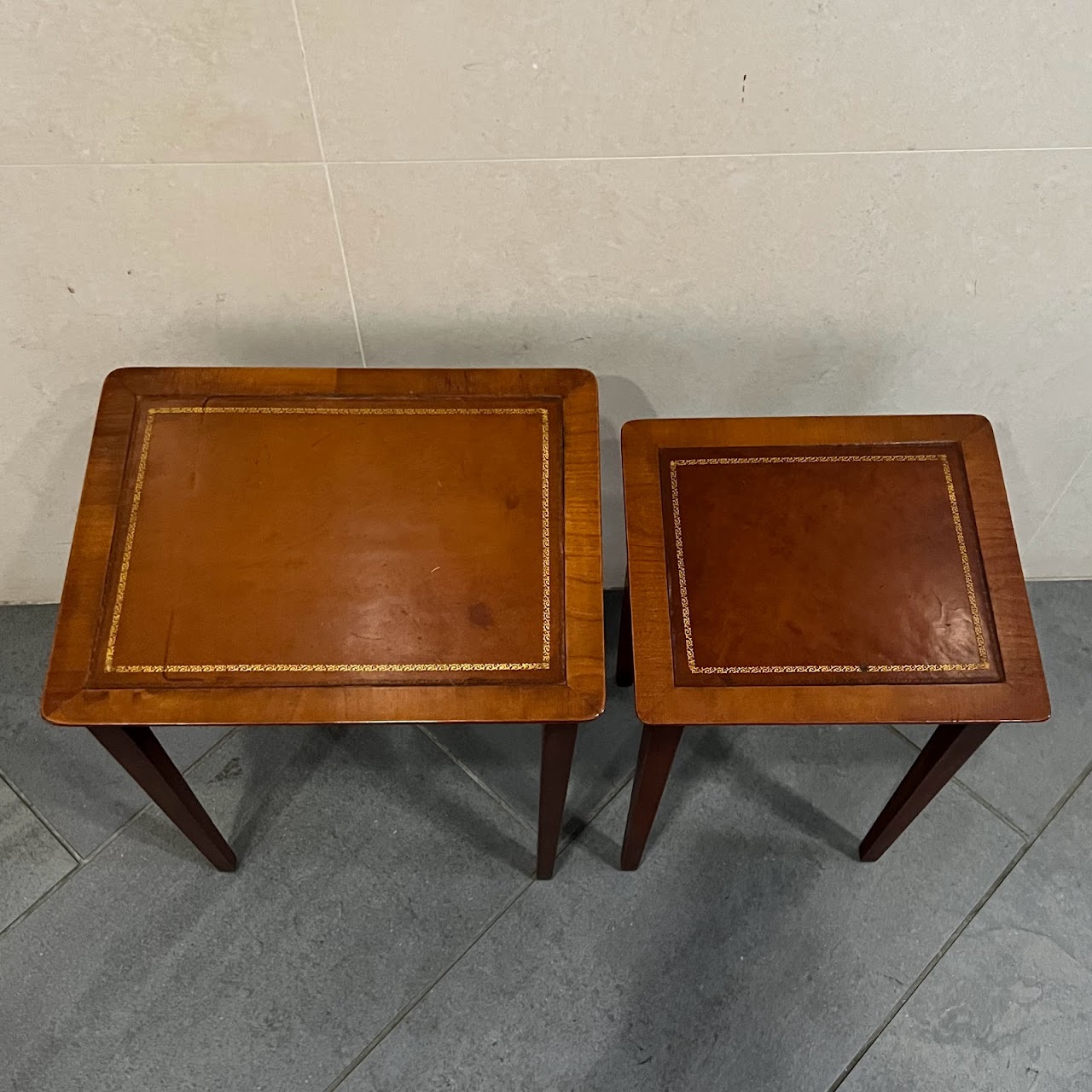 Leather Top Nesting Table Pair