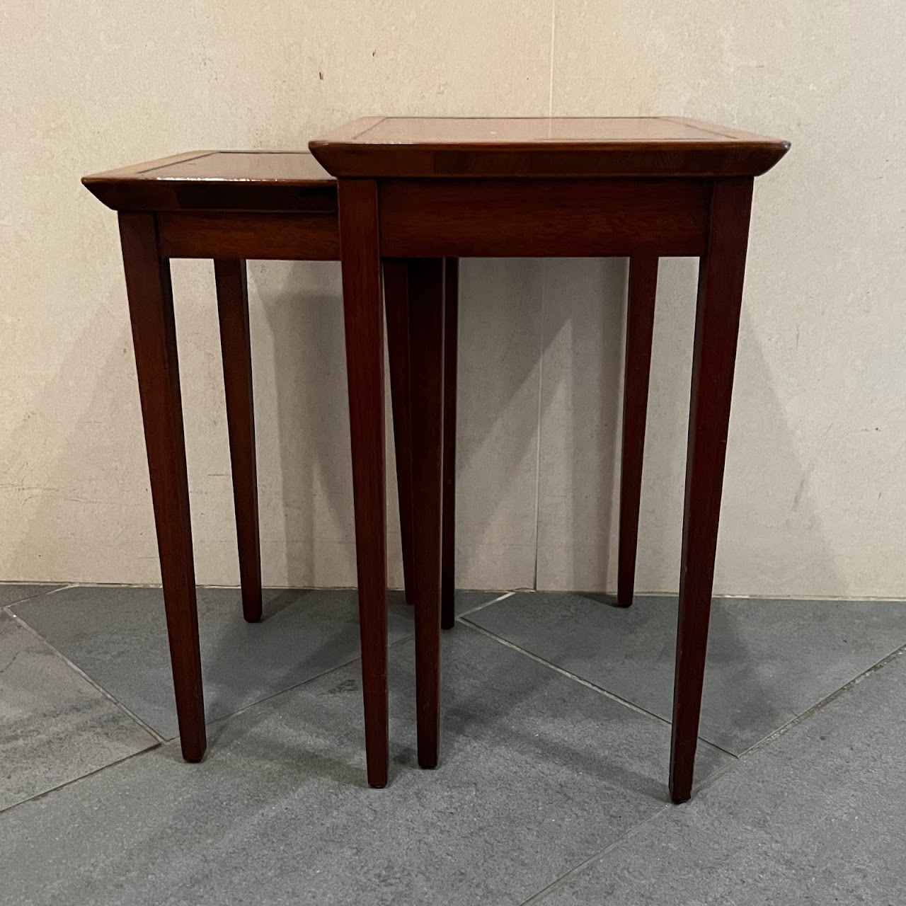 Leather Top Nesting Table Pair