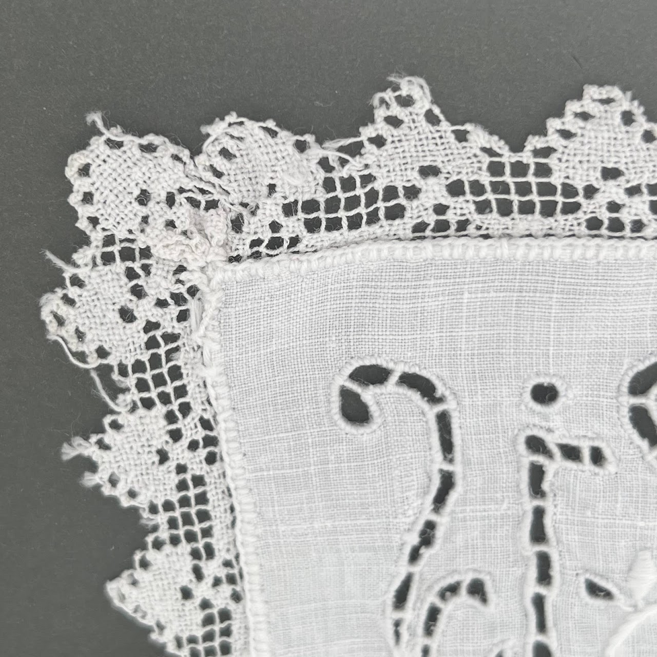 19th C. Crocheted & Embroidered Cutwork Linen