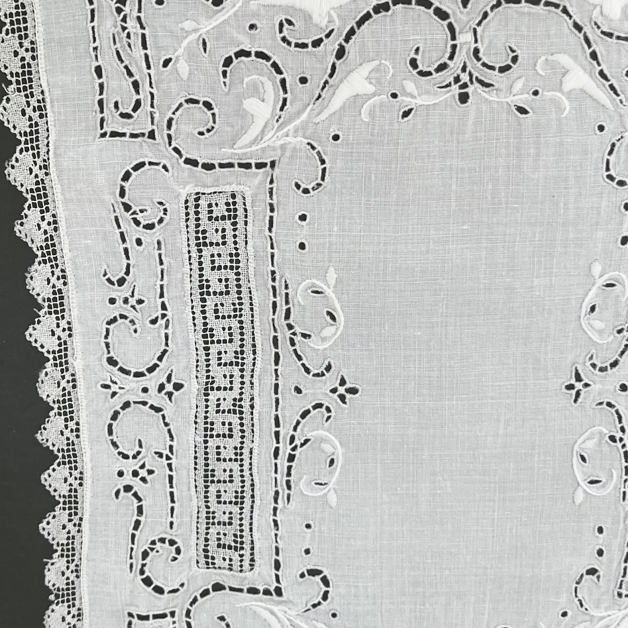 19th C. Crocheted & Embroidered Cutwork Linen