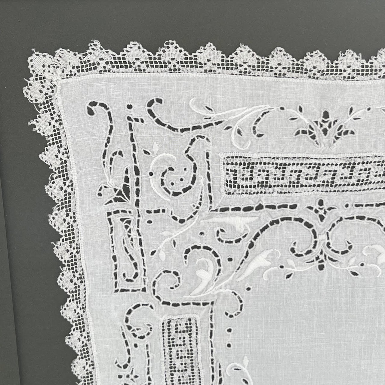 19th C. Crocheted & Embroidered Cutwork Linen