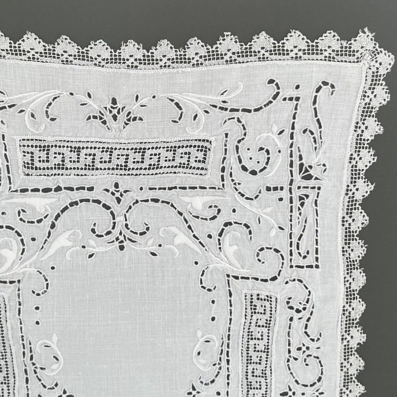 19th C. Crocheted & Embroidered Cutwork Linen