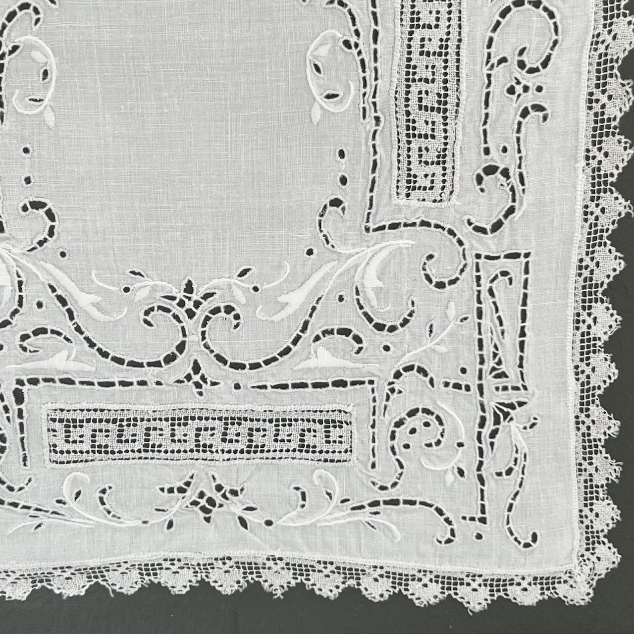 19th C. Crocheted & Embroidered Cutwork Linen