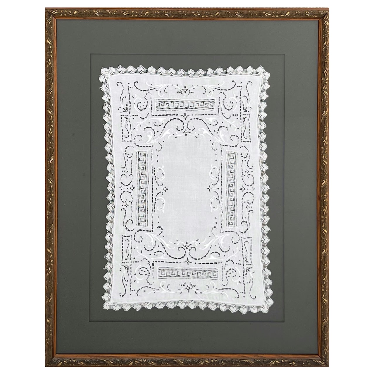 19th C. Crocheted & Embroidered Cutwork Linen