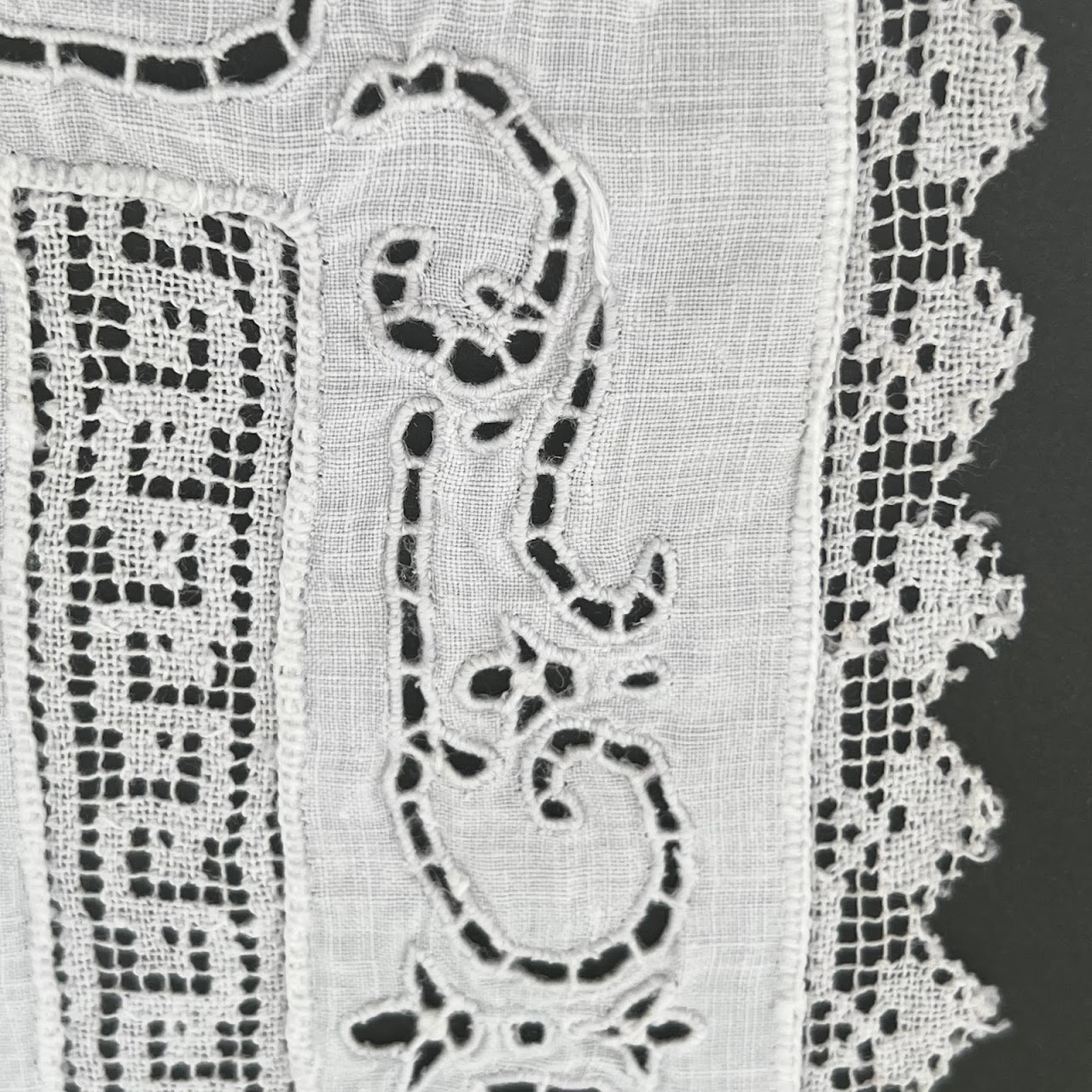 19th C. Crocheted & Embroidered Cutwork Linen