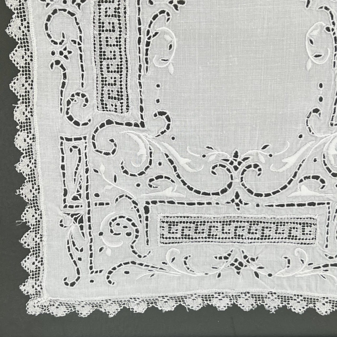 19th C. Crocheted & Embroidered Cutwork Linen