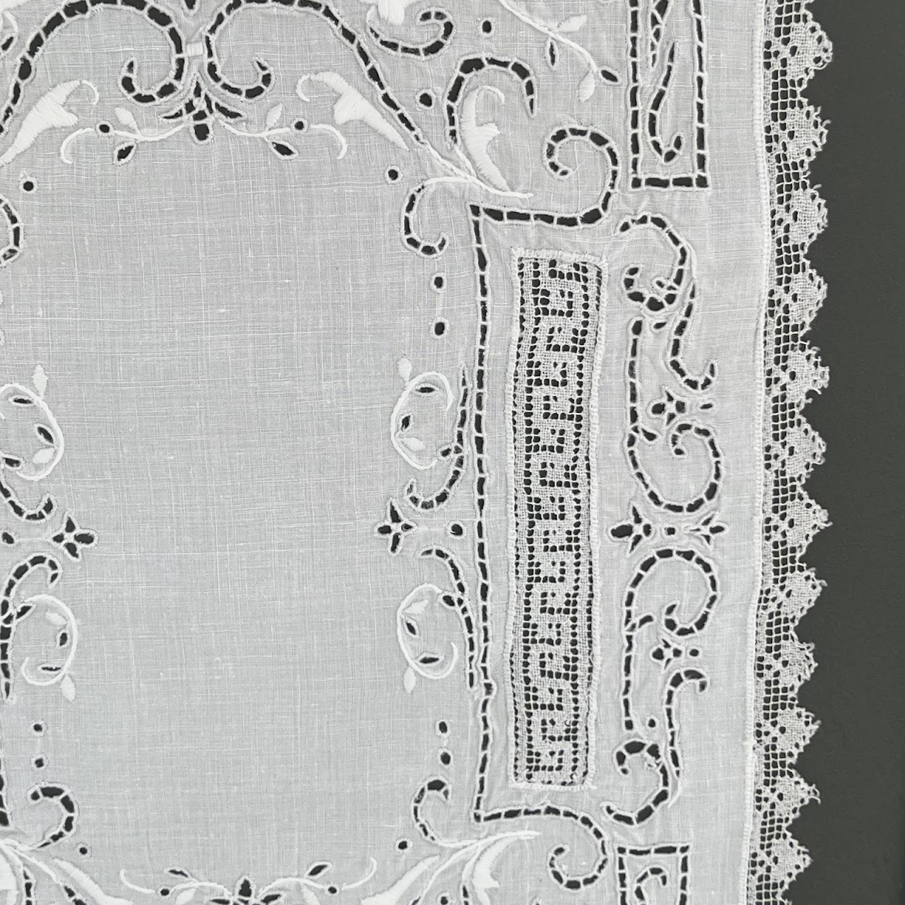 19th C. Crocheted & Embroidered Cutwork Linen