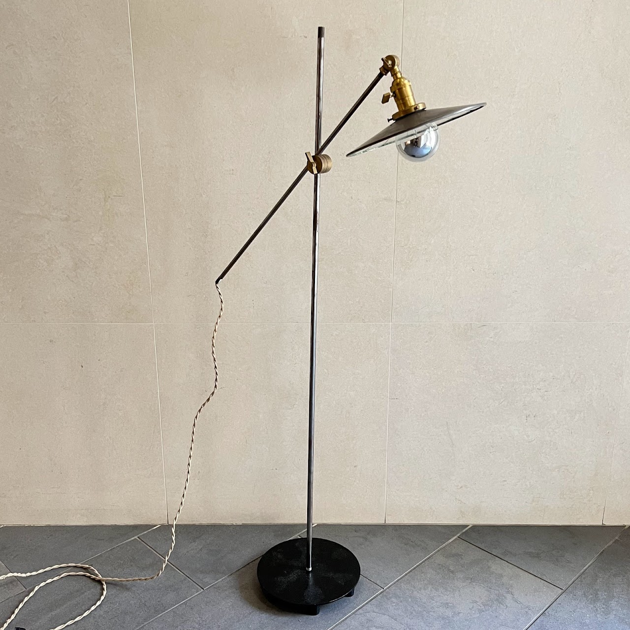 Industrial Vintage Brass & Steel Floor Lamp