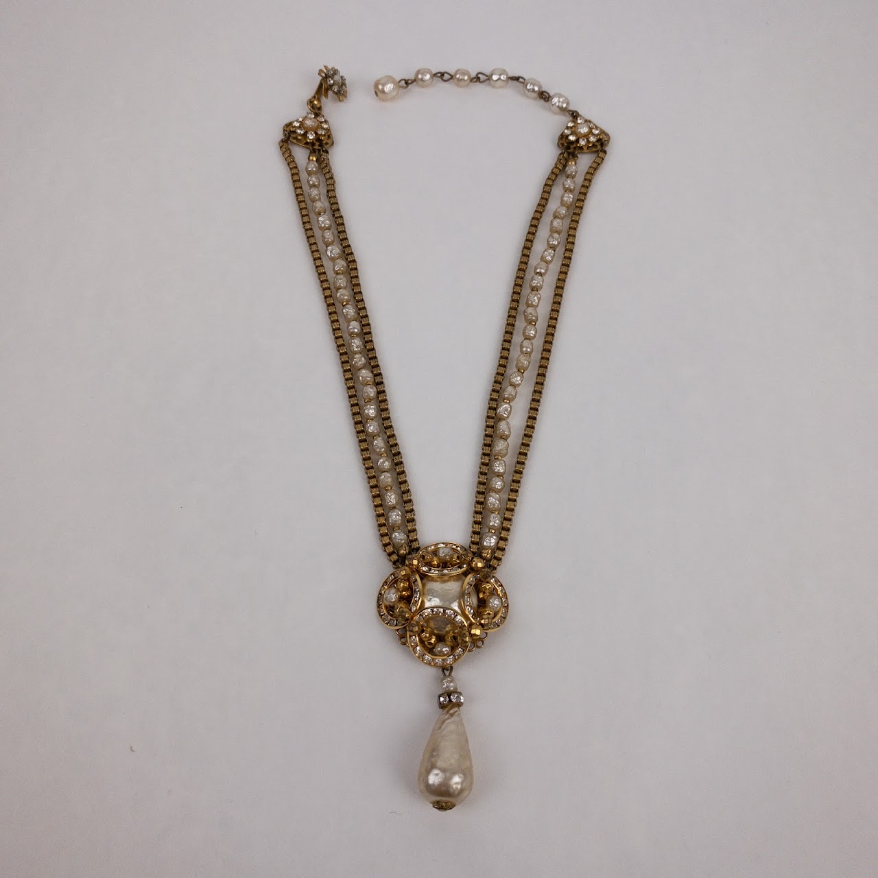 Miriam Haskell Pearl & Rhinestone Vintage Necklace