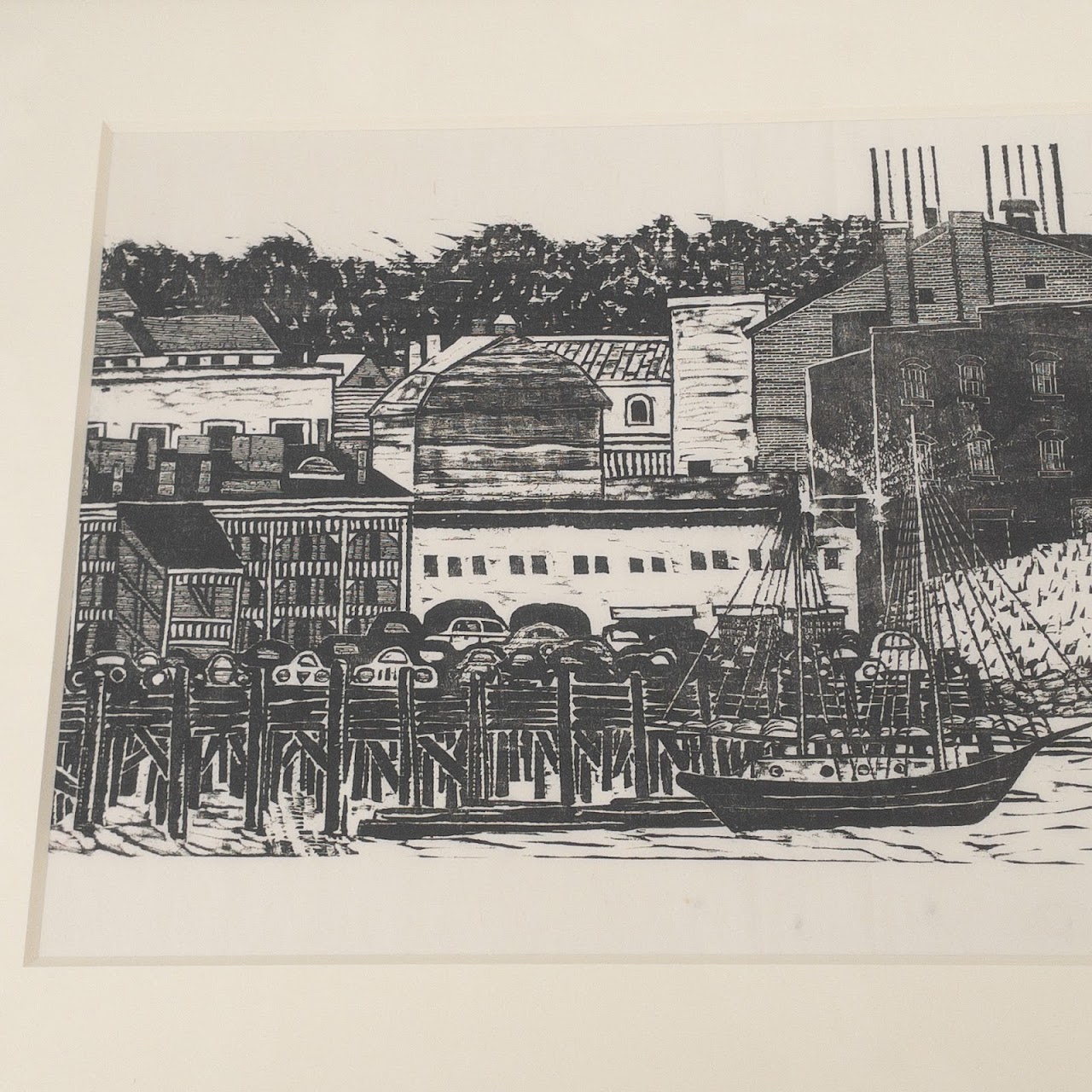 Signed Norwalk, Connecticut Woodblock Print