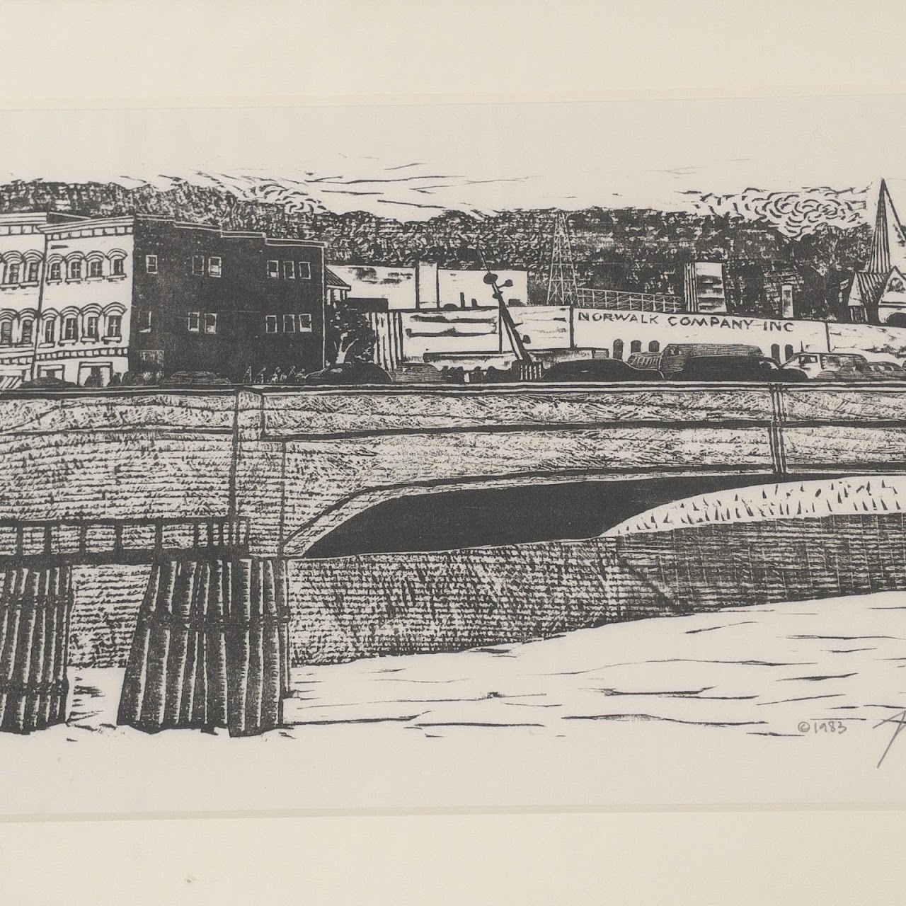 Signed Norwalk, Connecticut Woodblock Print