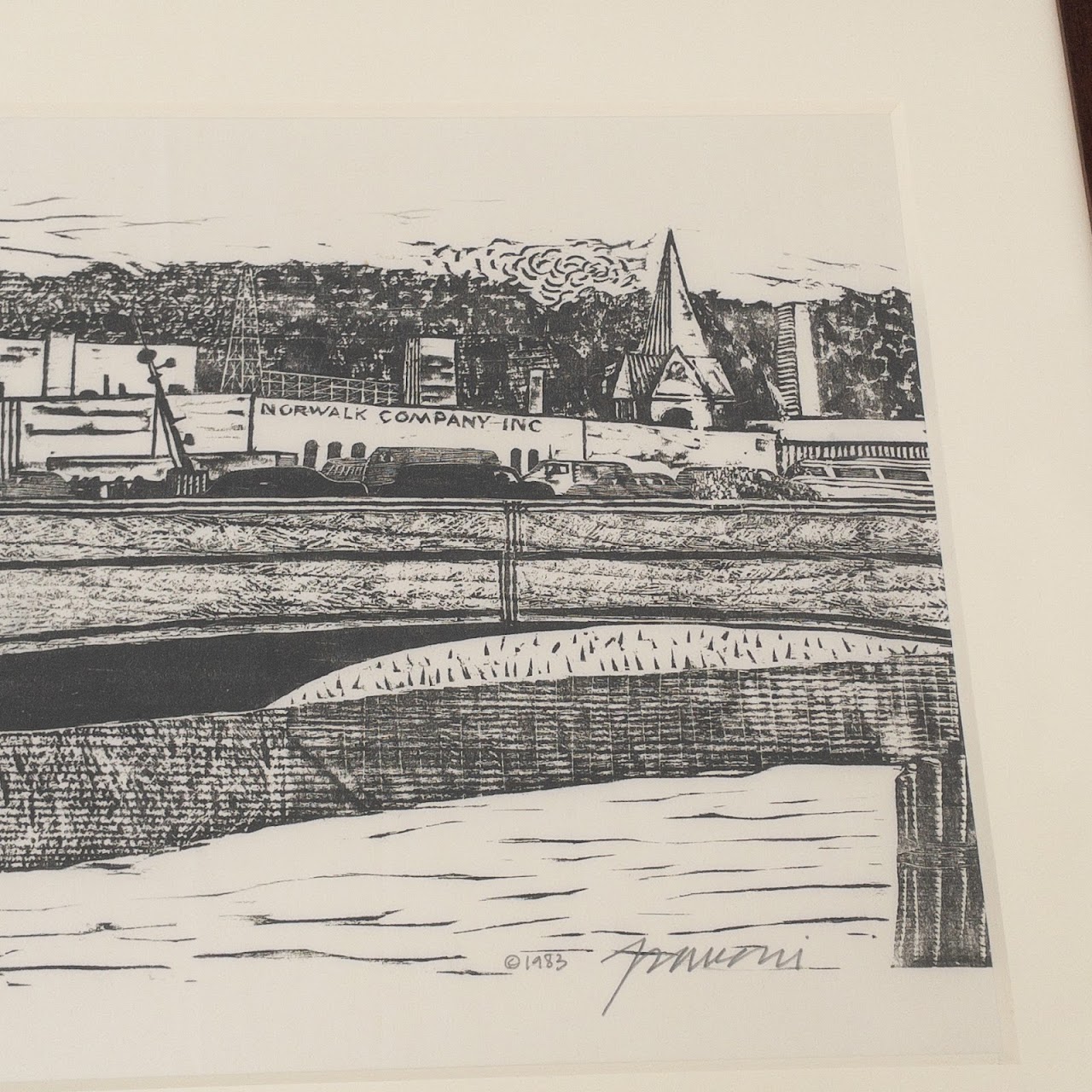 Signed Norwalk, Connecticut Woodblock Print