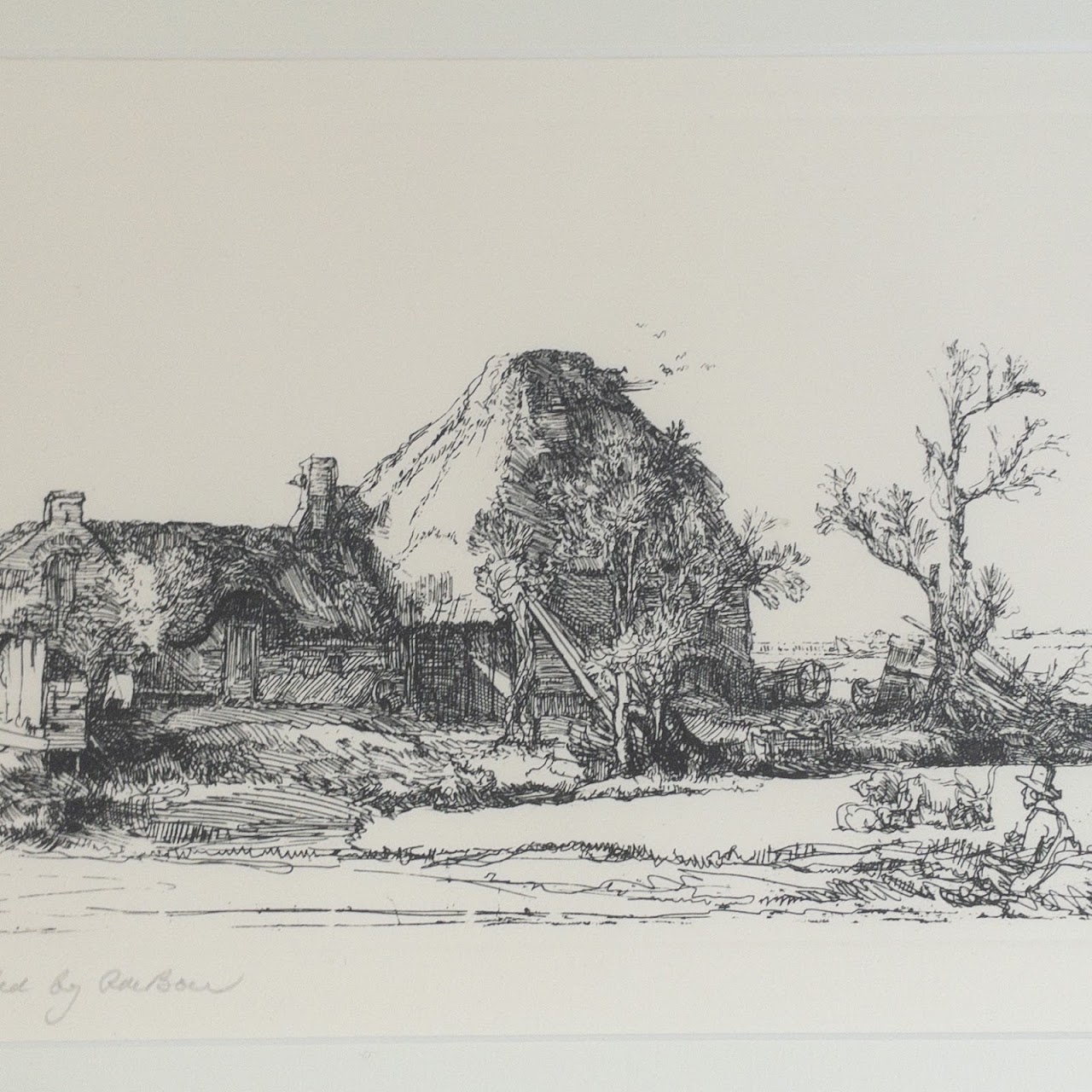 Signed Farmhouse Engraving