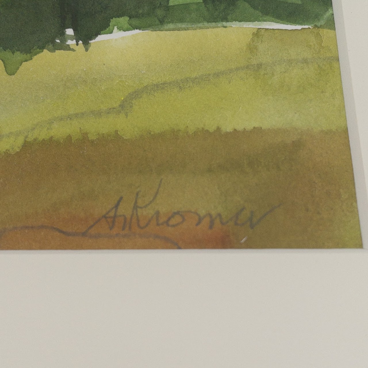 Ann Kromer Signed "Farmland" Watercolor Painting