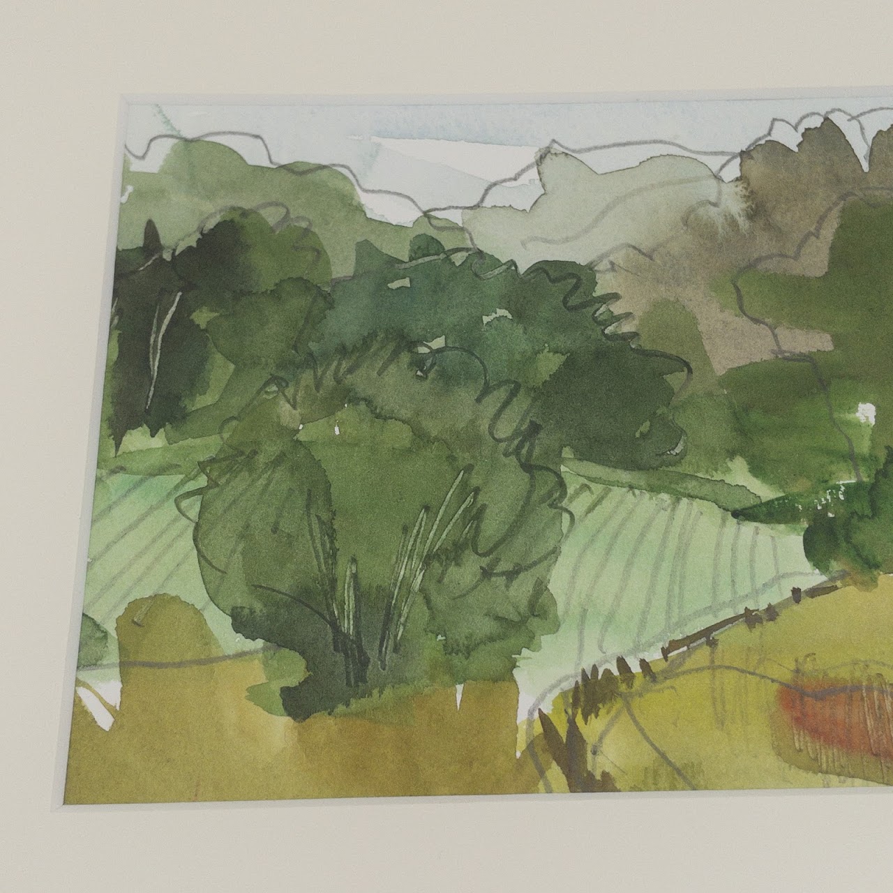 Ann Kromer Signed "Farmland" Watercolor Painting