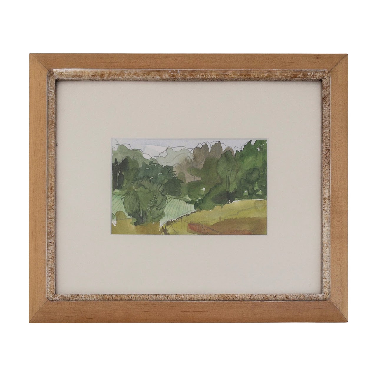 Ann Kromer Signed "Farmland" Watercolor Painting