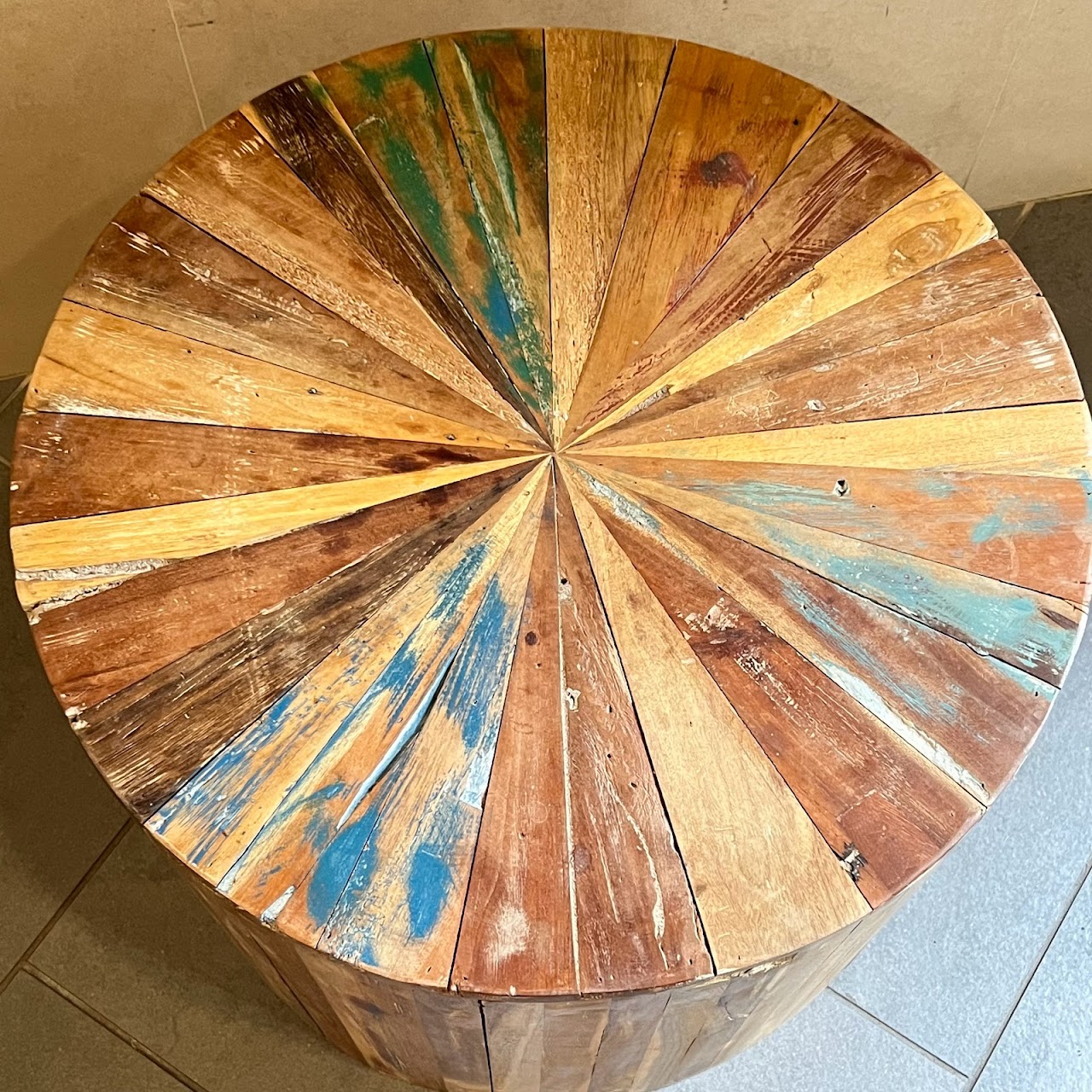 Reclaimed Wood Drum Side Table