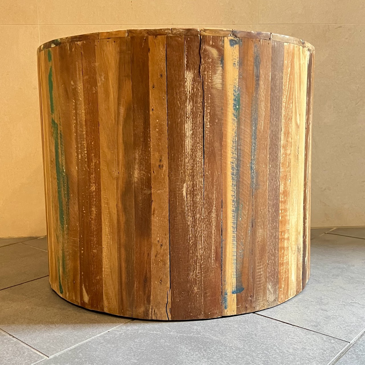 Reclaimed Wood Drum Side Table