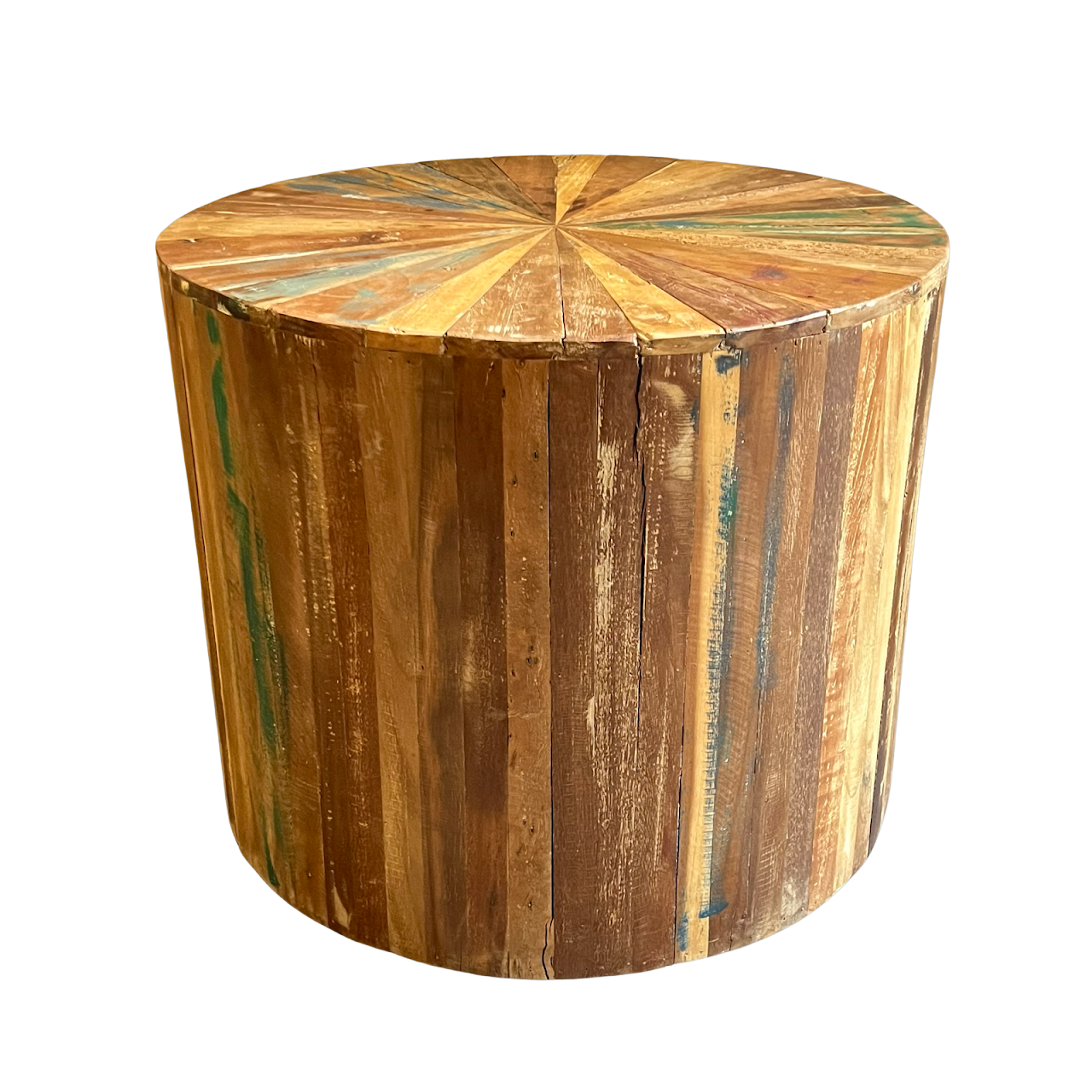 Reclaimed Wood Drum Side Table