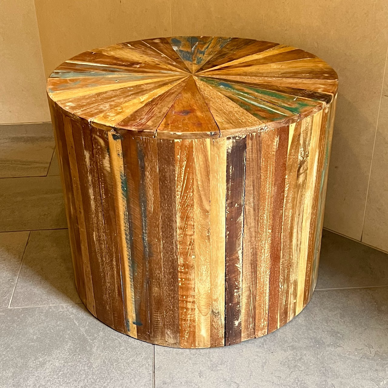 Reclaimed Wood Drum Side Table