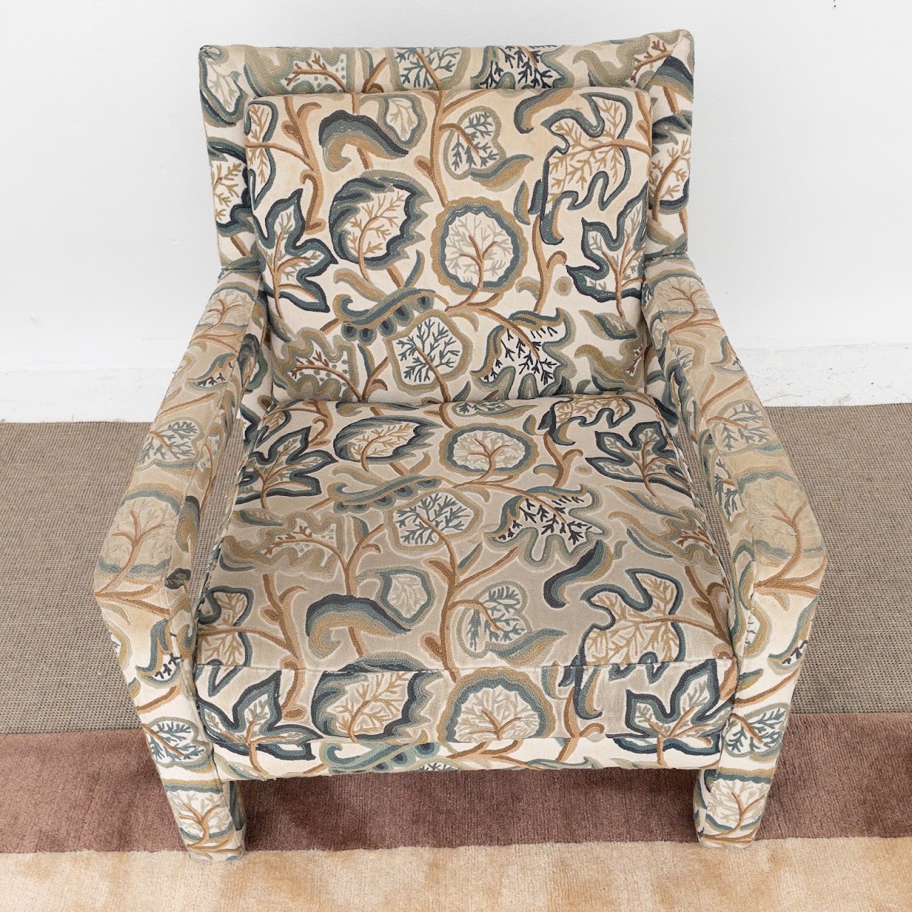 Crewel Embroidered Upholstered Armchair