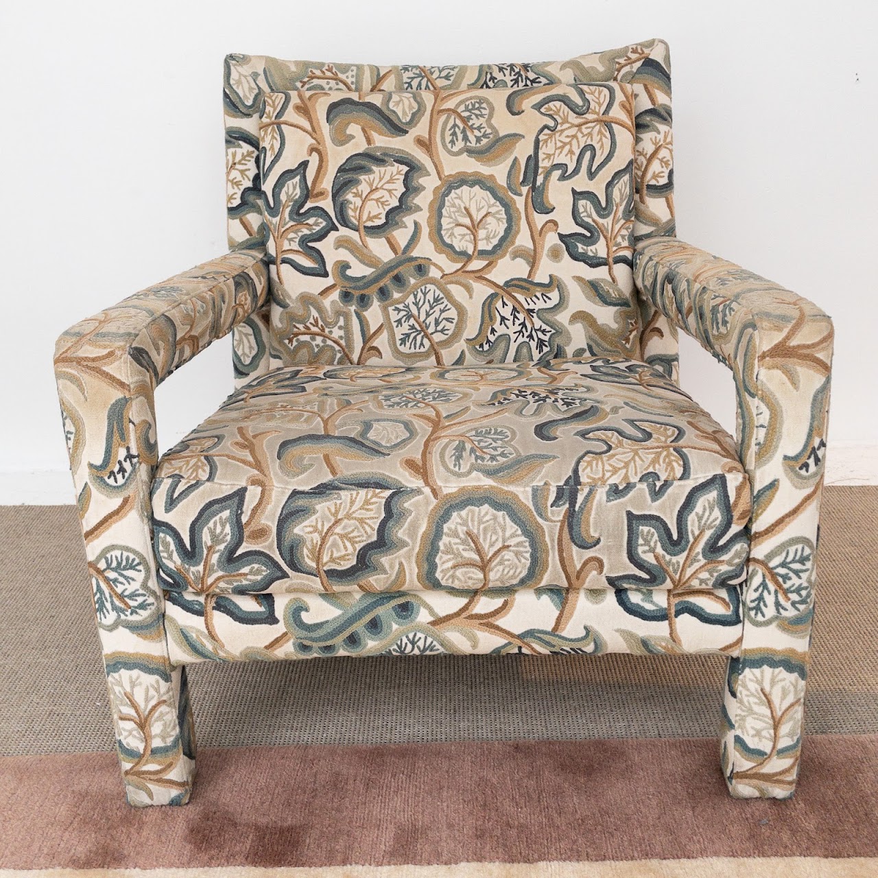 Crewel Embroidered Upholstered Armchair