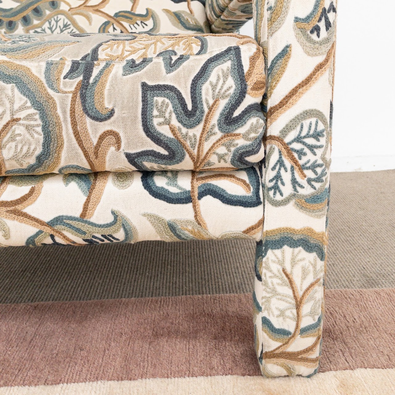 Crewel Embroidered Upholstered Armchair