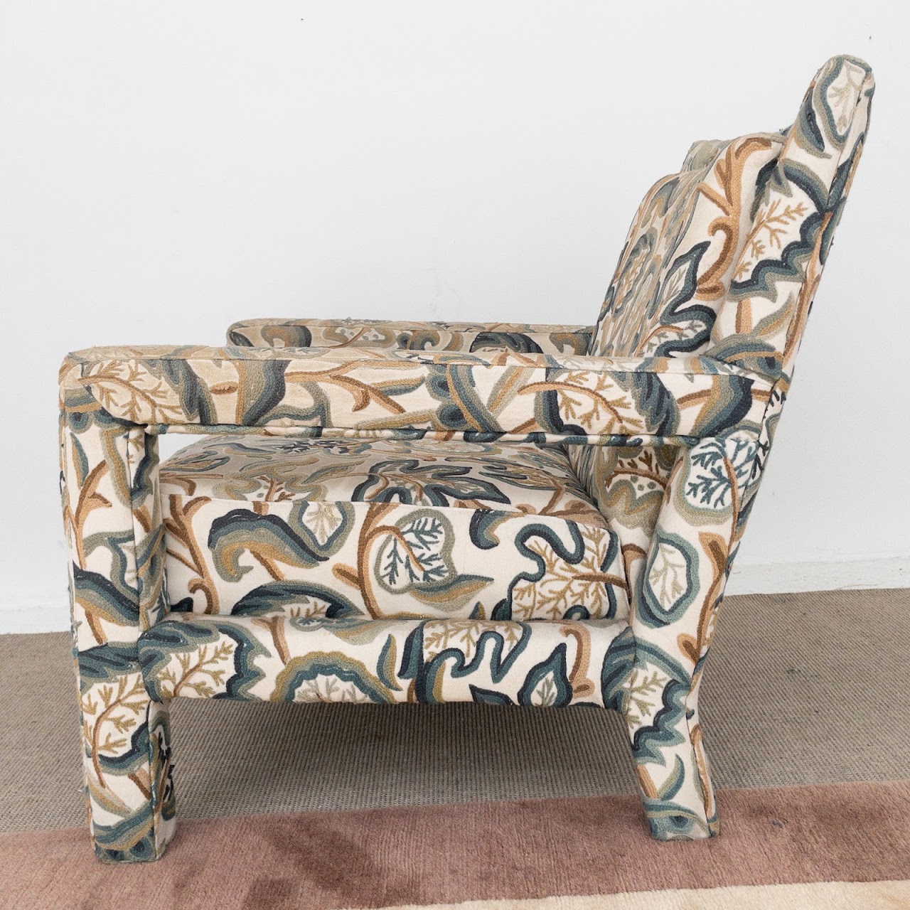 Crewel Embroidered Upholstered Armchair