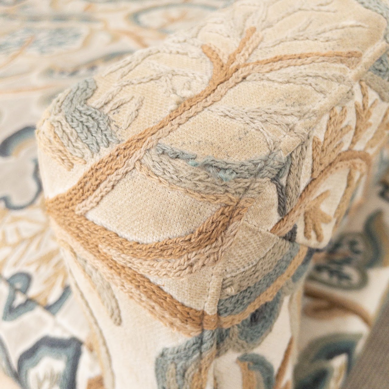 Crewel Embroidered Upholstered Armchair