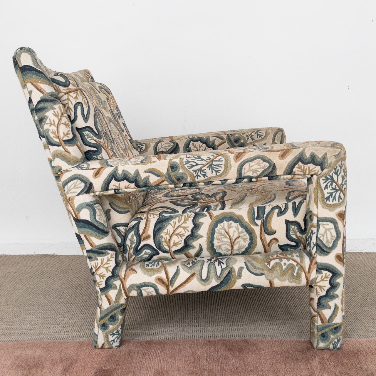 Crewel Embroidered Upholstered Armchair