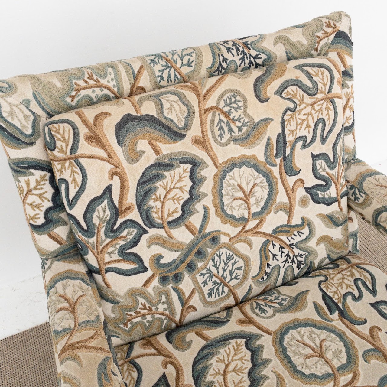 Crewel Embroidered Upholstered Armchair