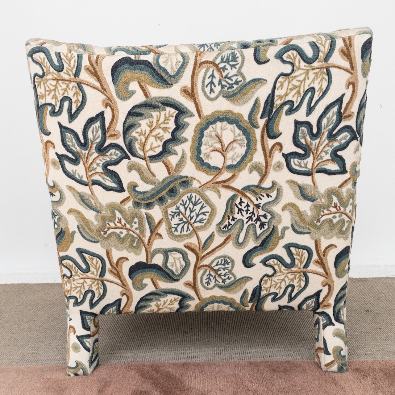 Crewel Embroidered Upholstered Armchair