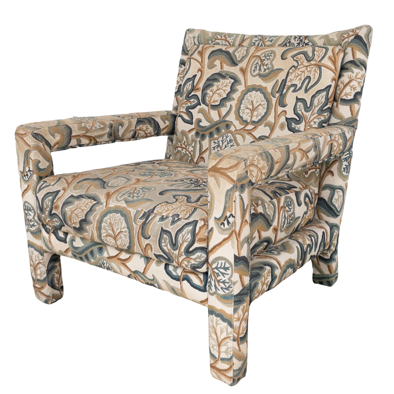 Crewel Embroidered Upholstered Armchair