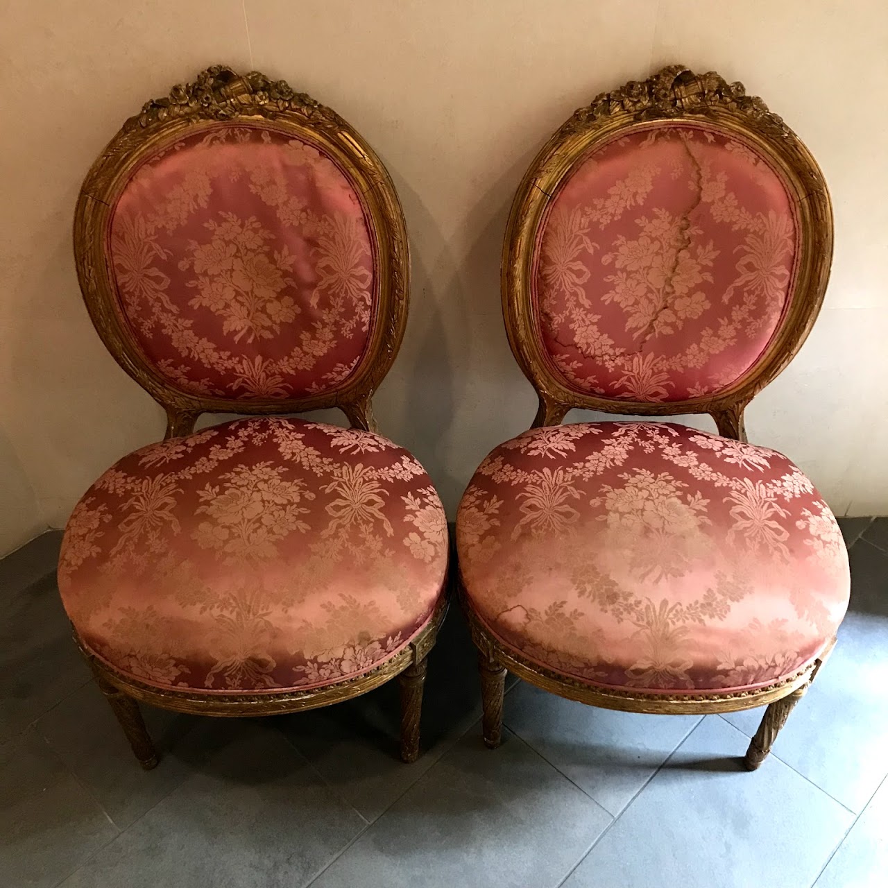 Louis XVI Gilt Oval-Back Side Chair Pair