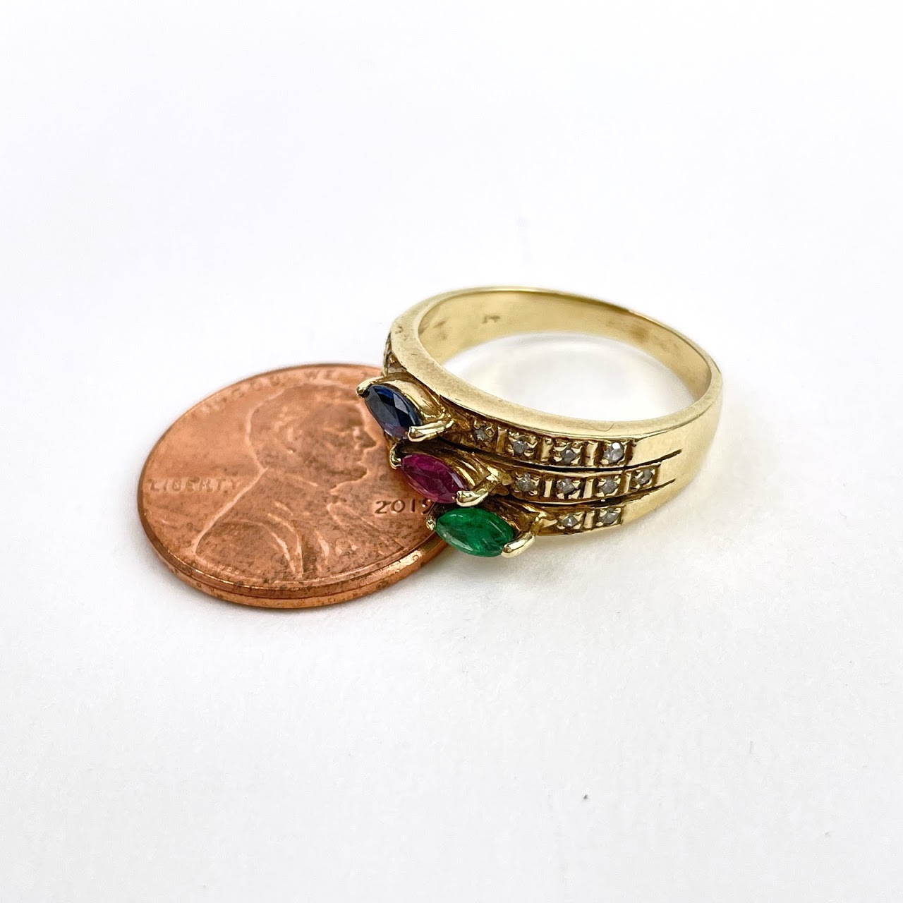 14K Gold, Multi-Color Stone & Diamond Ring