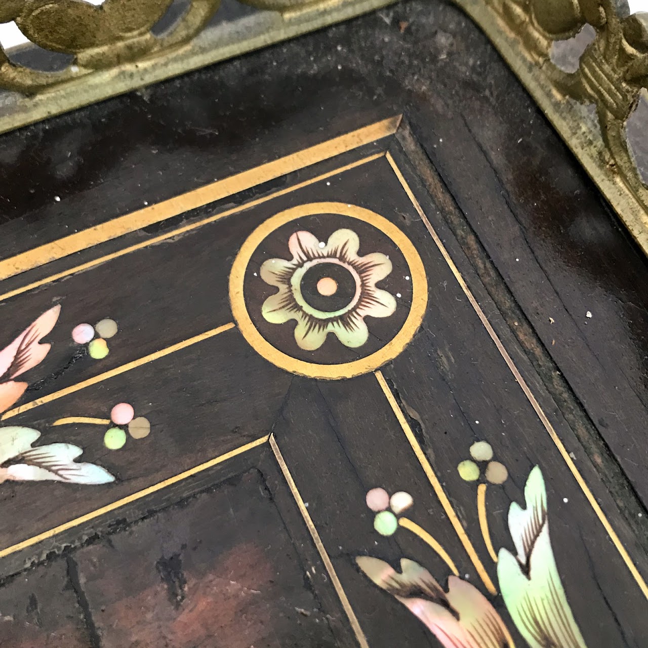 Marquetry & Mother of Pearl Inlaid Ormolu Mounted Tiered End Table