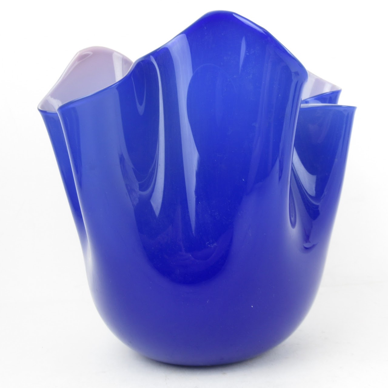 Venini Murano Signed Blue Ripple Vase