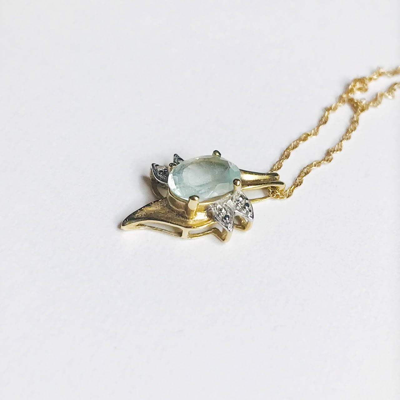 10K Gold, Diamond, and Gemstone Pendant Necklace