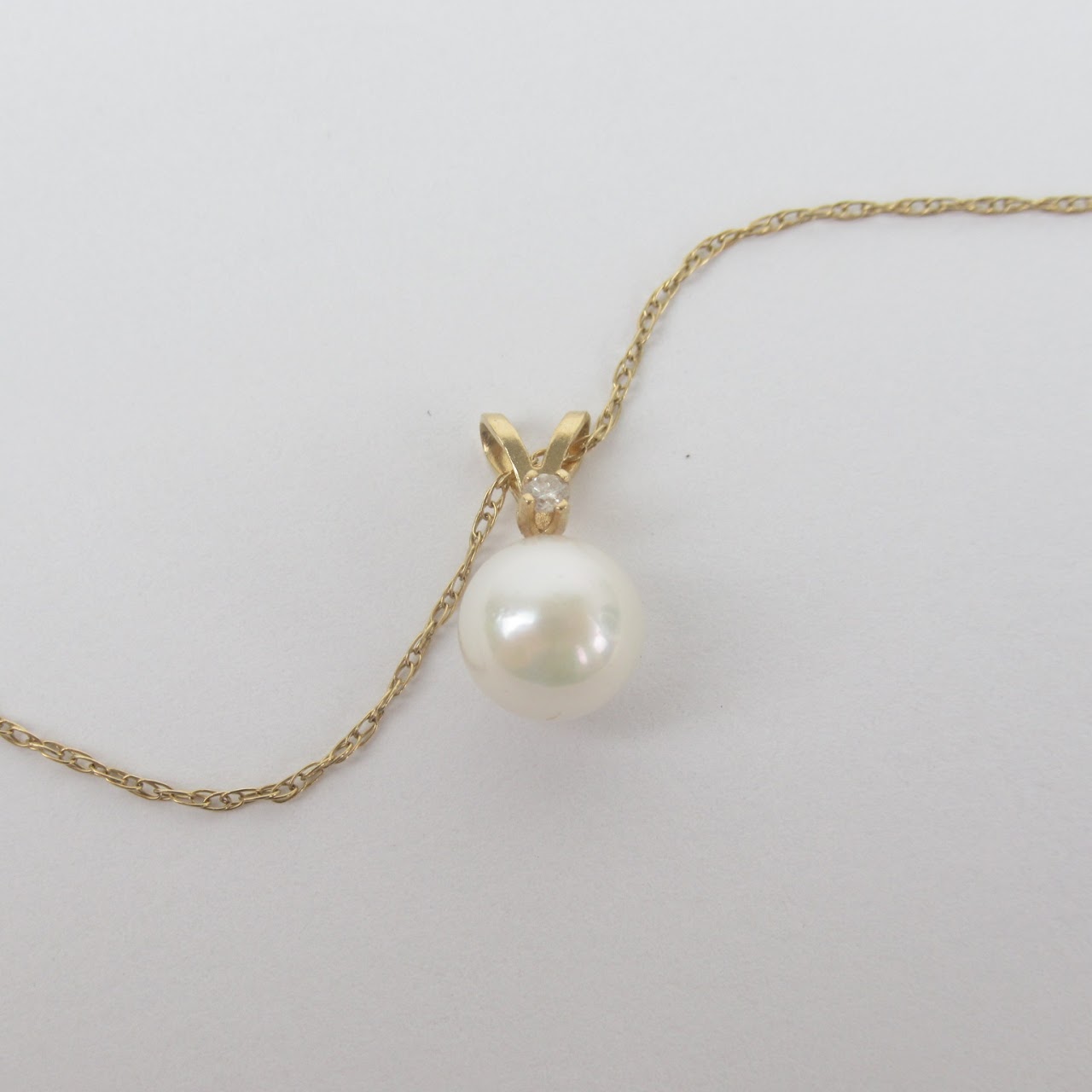14K Gold, Diamond, and Pearl Pendant Necklace