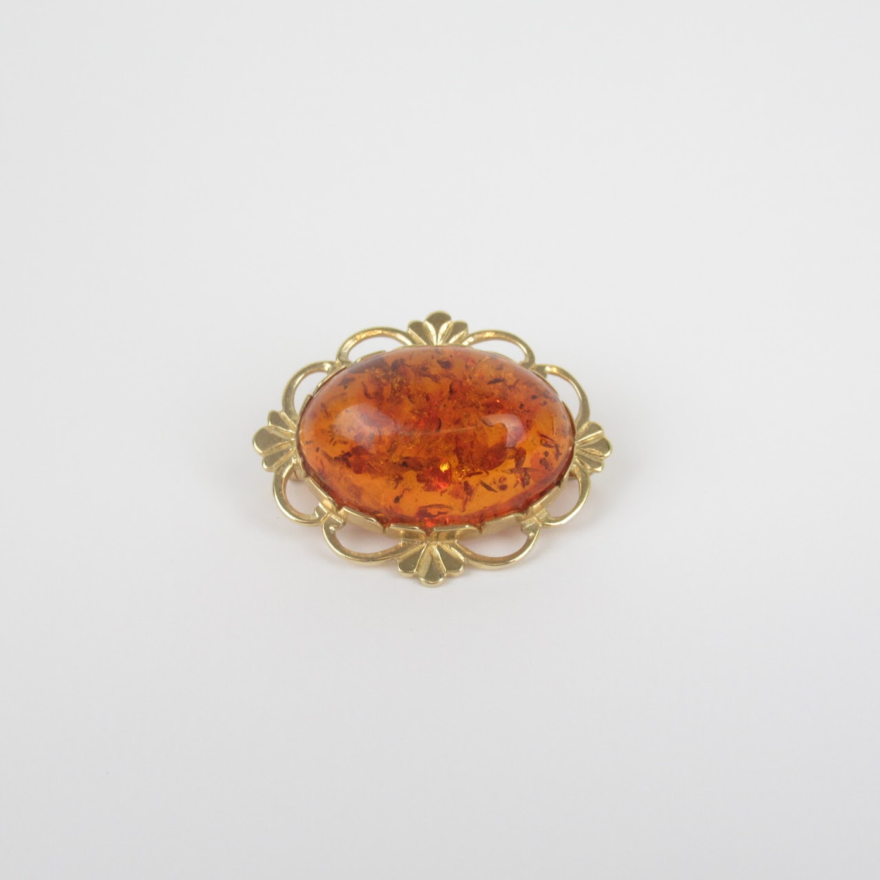 14K Gold and Amber Brooch