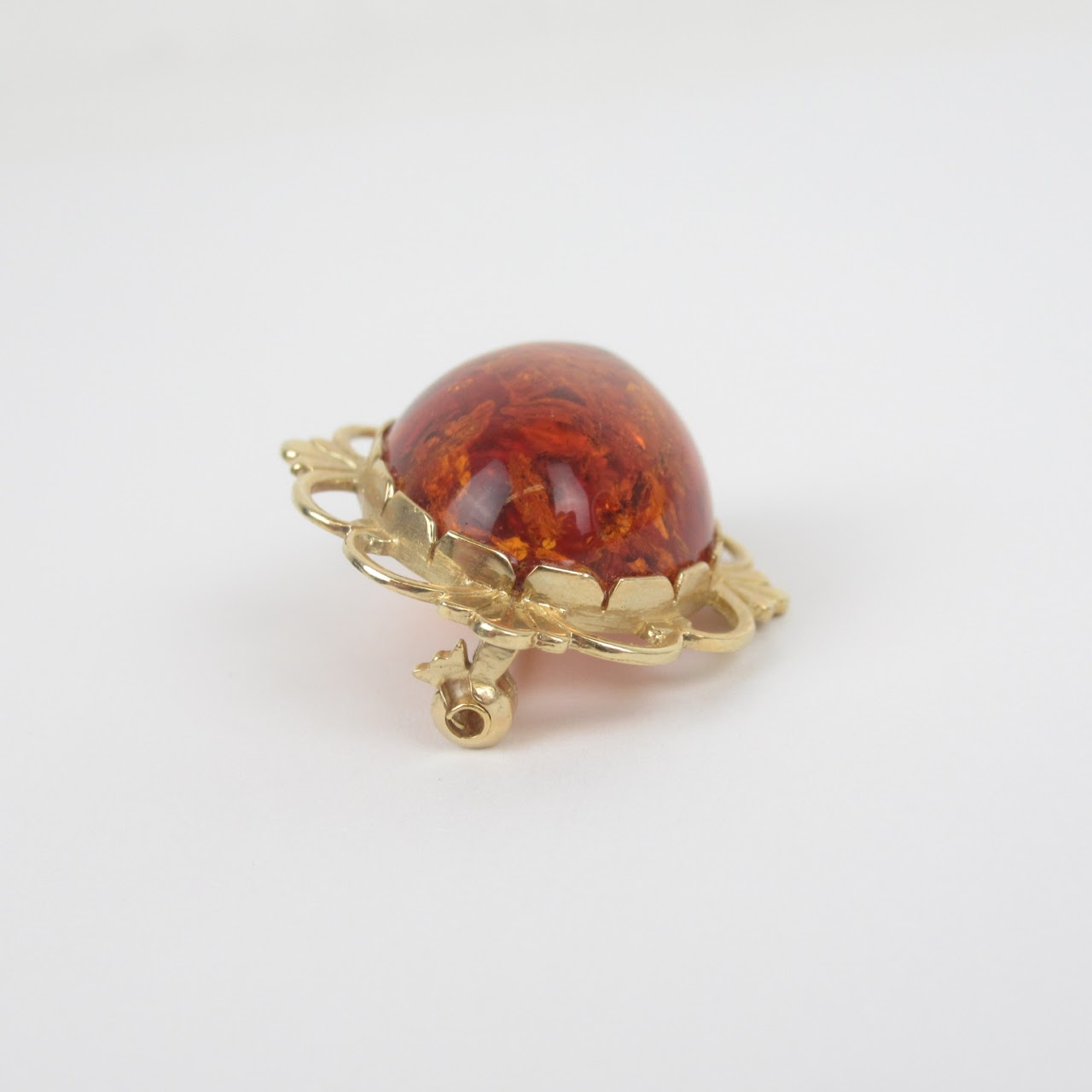 14K Gold and Amber Brooch