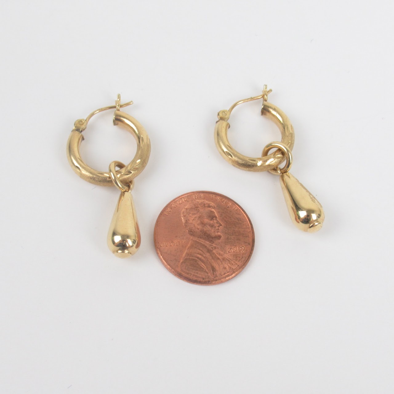 14K Gold Pendant Hoop Earrings