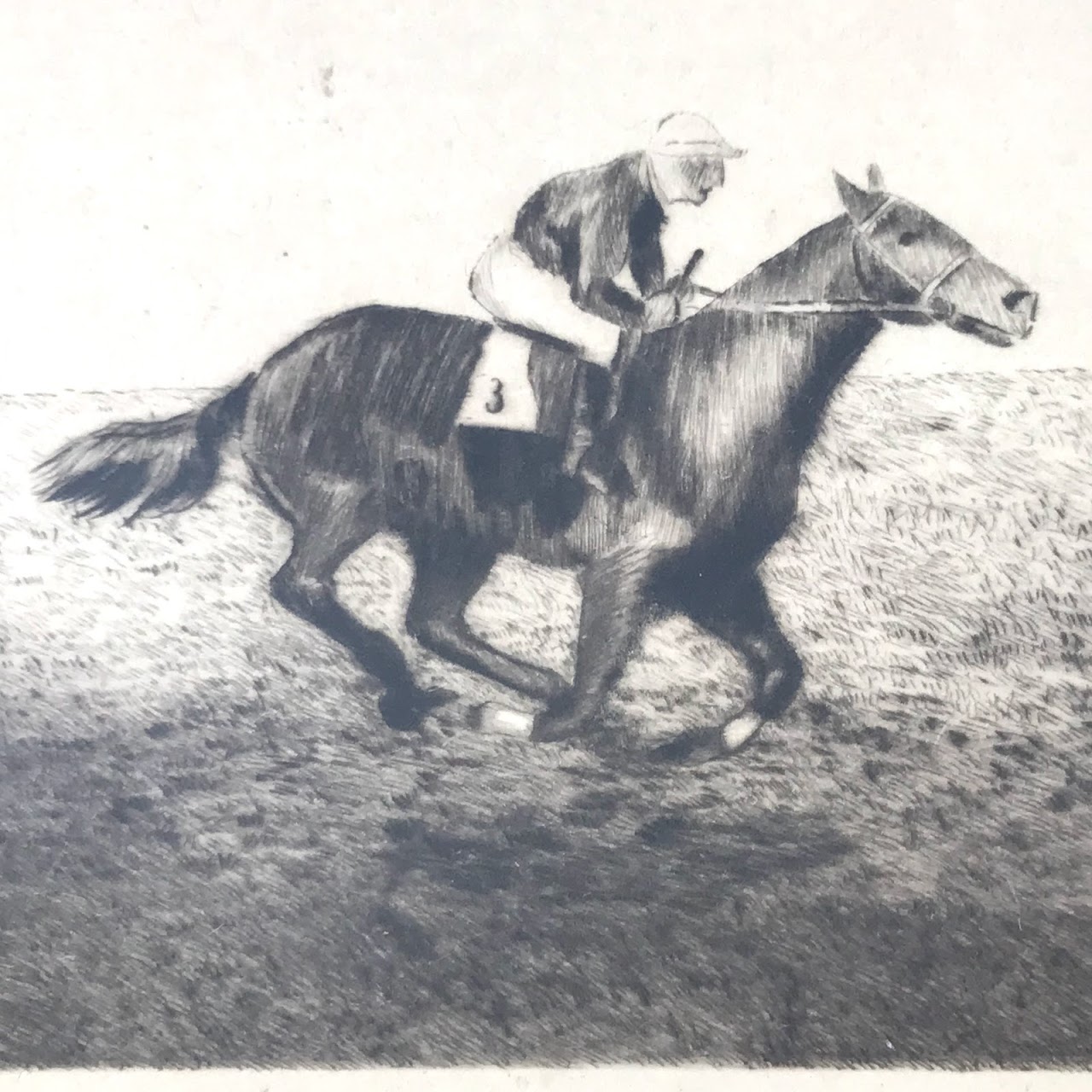 B. Roland Signed Horse Racing Etching