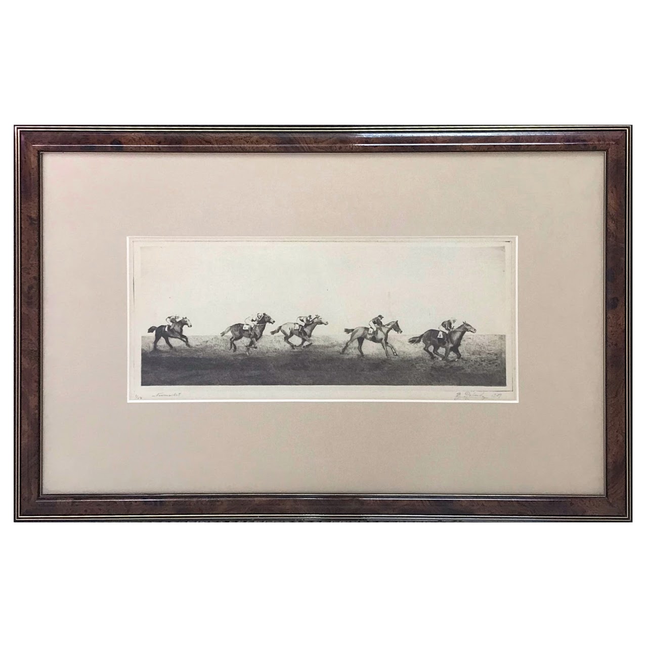 B. Roland Signed Horse Racing Etching