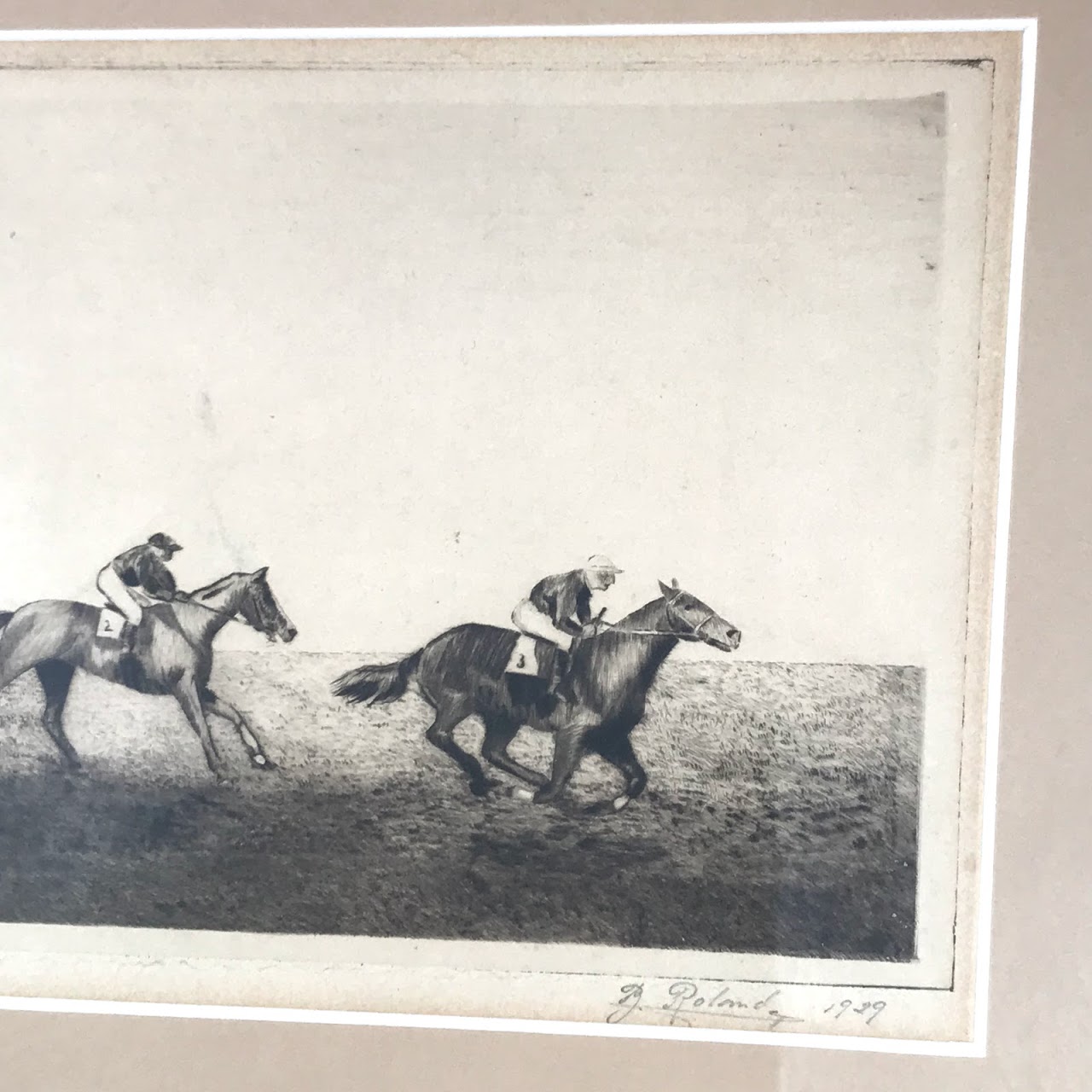 B. Roland Signed Horse Racing Etching