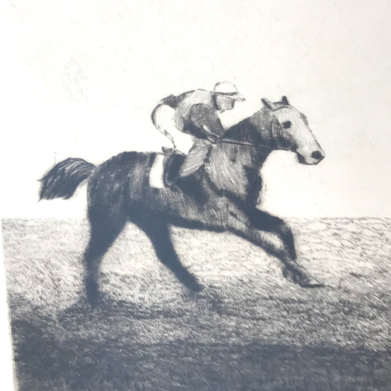 B. Roland Signed Horse Racing Etching