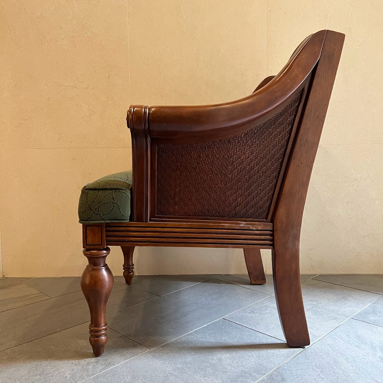 Carved Wood & Rattan Armchair