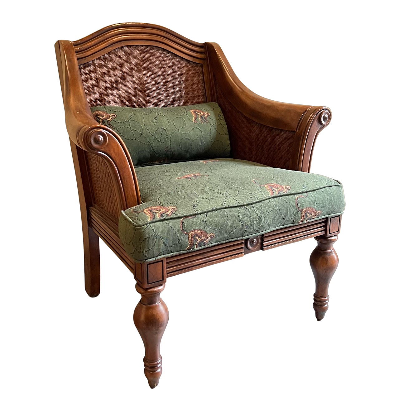 Carved Wood & Rattan Armchair