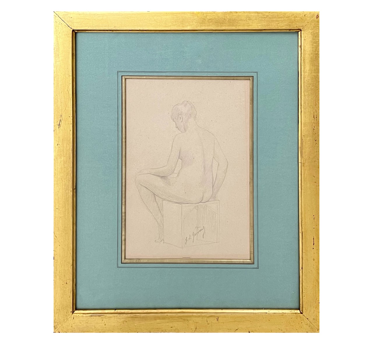 Jean-Leon Gerome Signed French School Nude Chalk Portrait Drawing