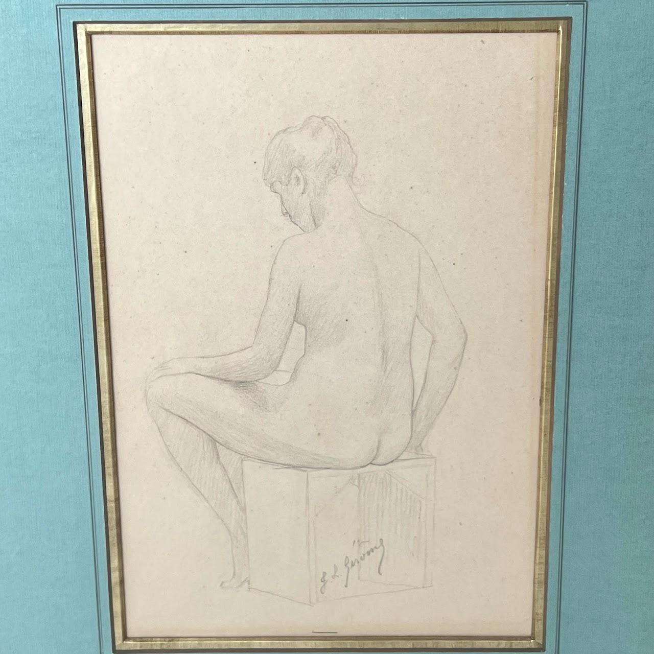 Jean-Leon Gerome Signed French School Nude Chalk Portrait Drawing